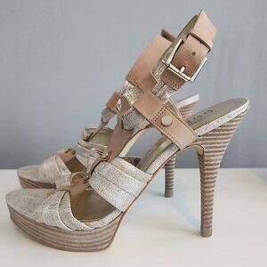 Guess Beige and Silver Strappy Heels